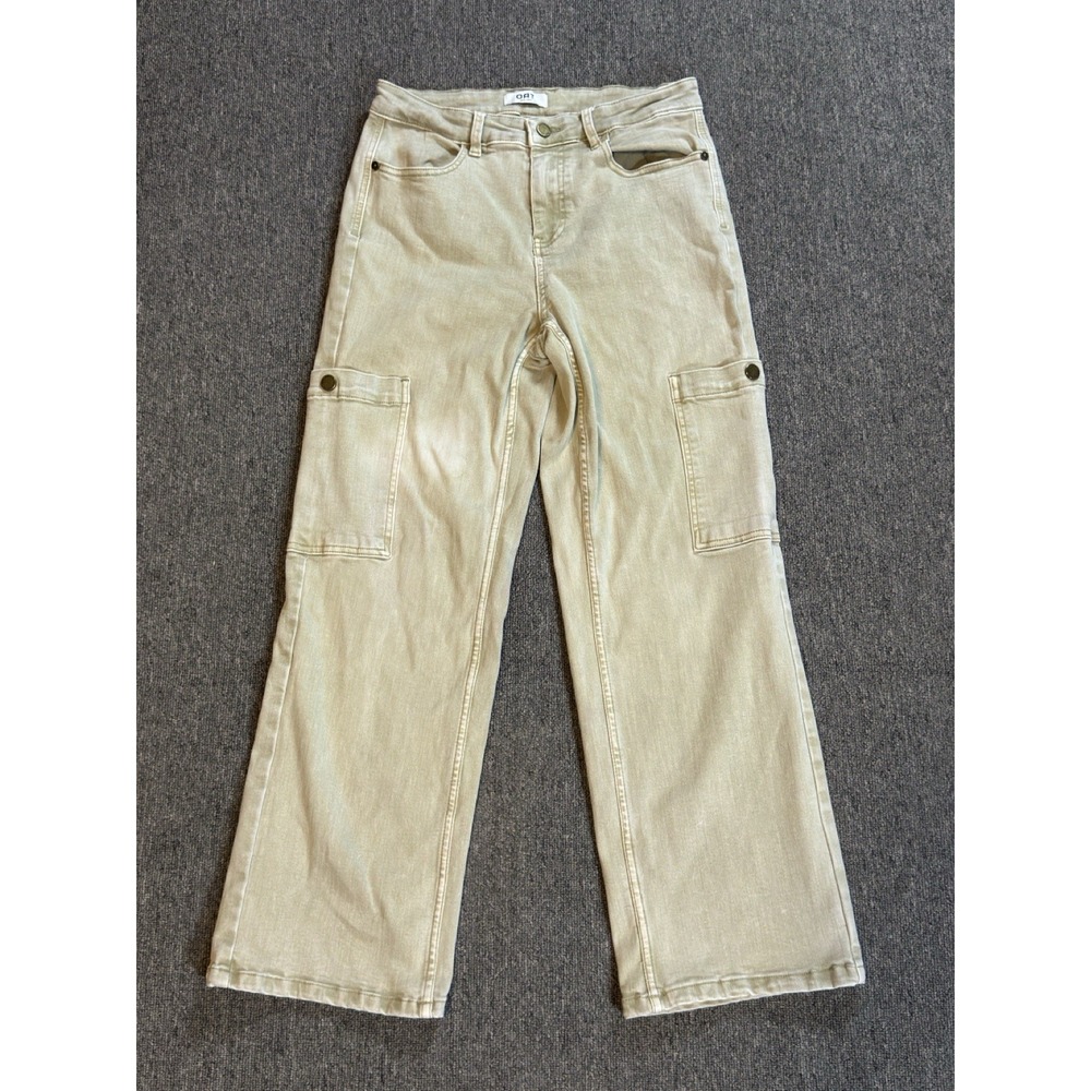 OAT New York Cargo Jeans Women's Size 6/28 Wide Leg Beige Mid Rise Stretch
